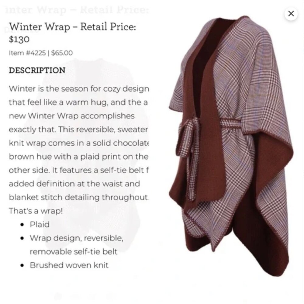 Reversible Cabi Wrap M/L Burgundy Plaid (RETAIL $130) - Picture 5 of 9